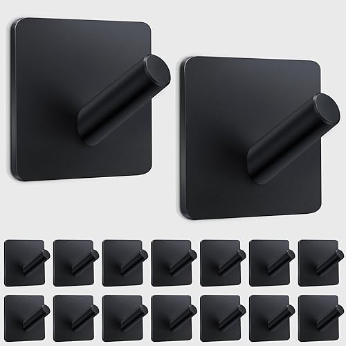 xdgeLoad Ganchos adhesivos resistentes, paquete de 16 ganchos para toallas de baño, ganchos de pared adhesivos para baños, abrigos, batas, cocina,