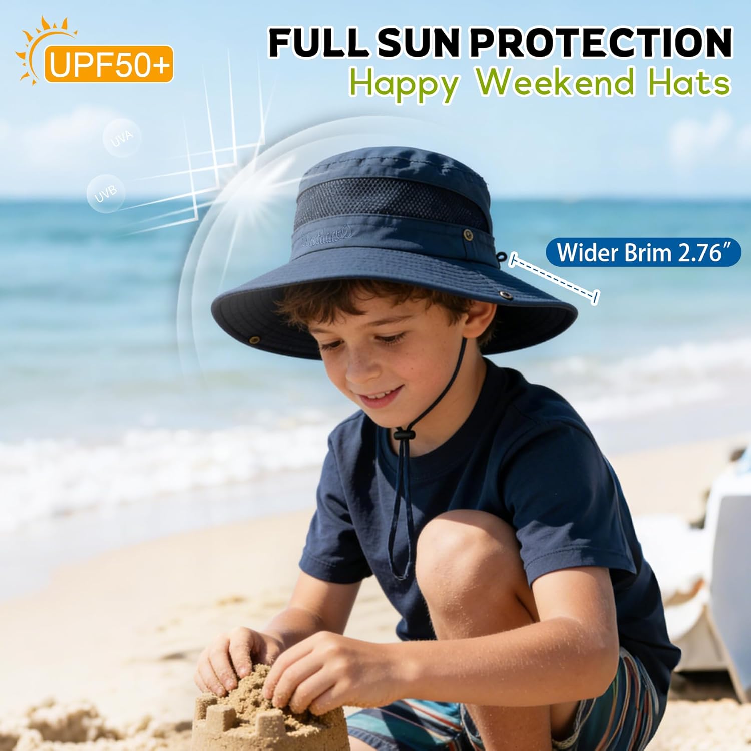 Kids Sun Hat UPF 50+ Sun Protective Bucket Hat for Kids Boys Girls Wide Brim Summer Beach Fishing Safari Adjustable Hat - Image 2