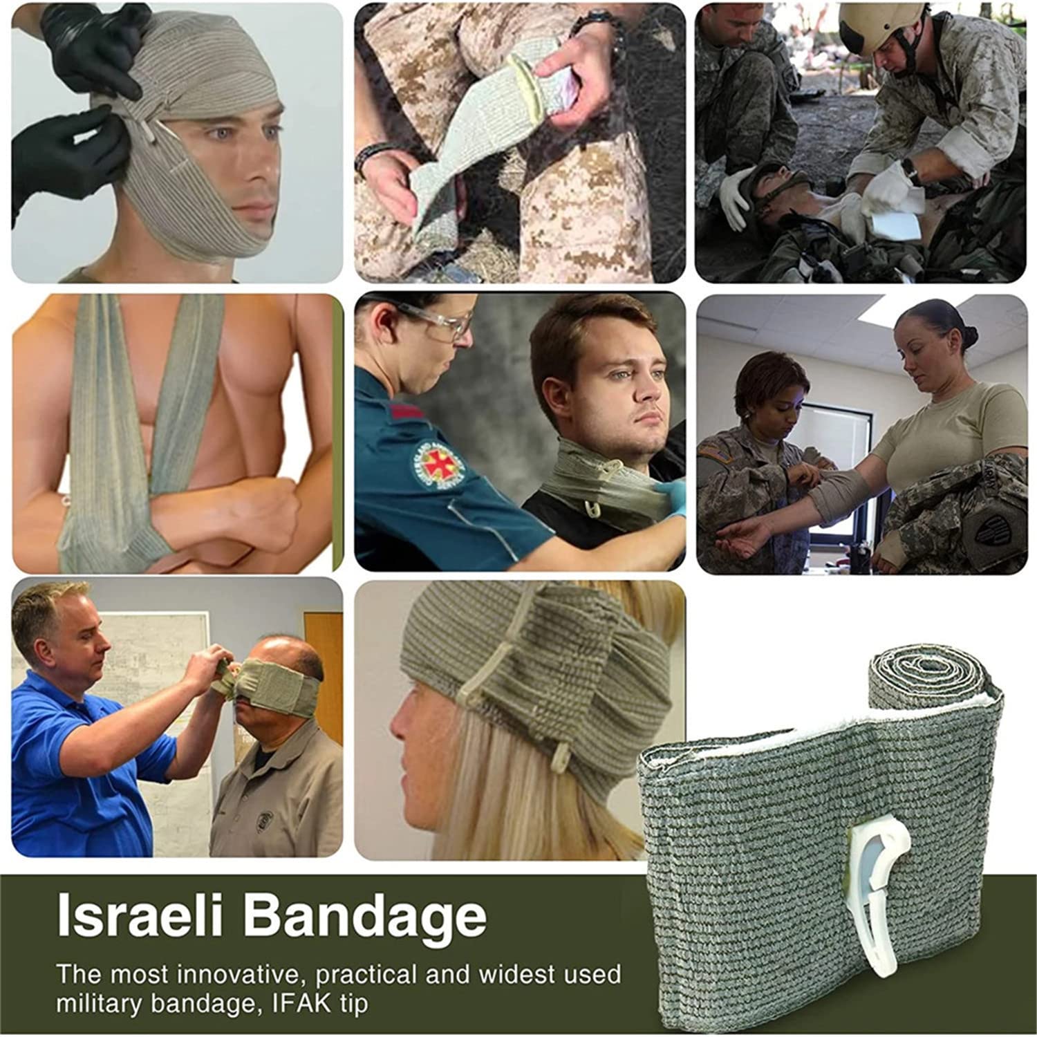 Kit de primeros auxilios IFAK Trauma con 3 paquetes de vendas israelíes, 2 paquetes de gasas para el control de hemorragias graves, acampada militar y senderismo