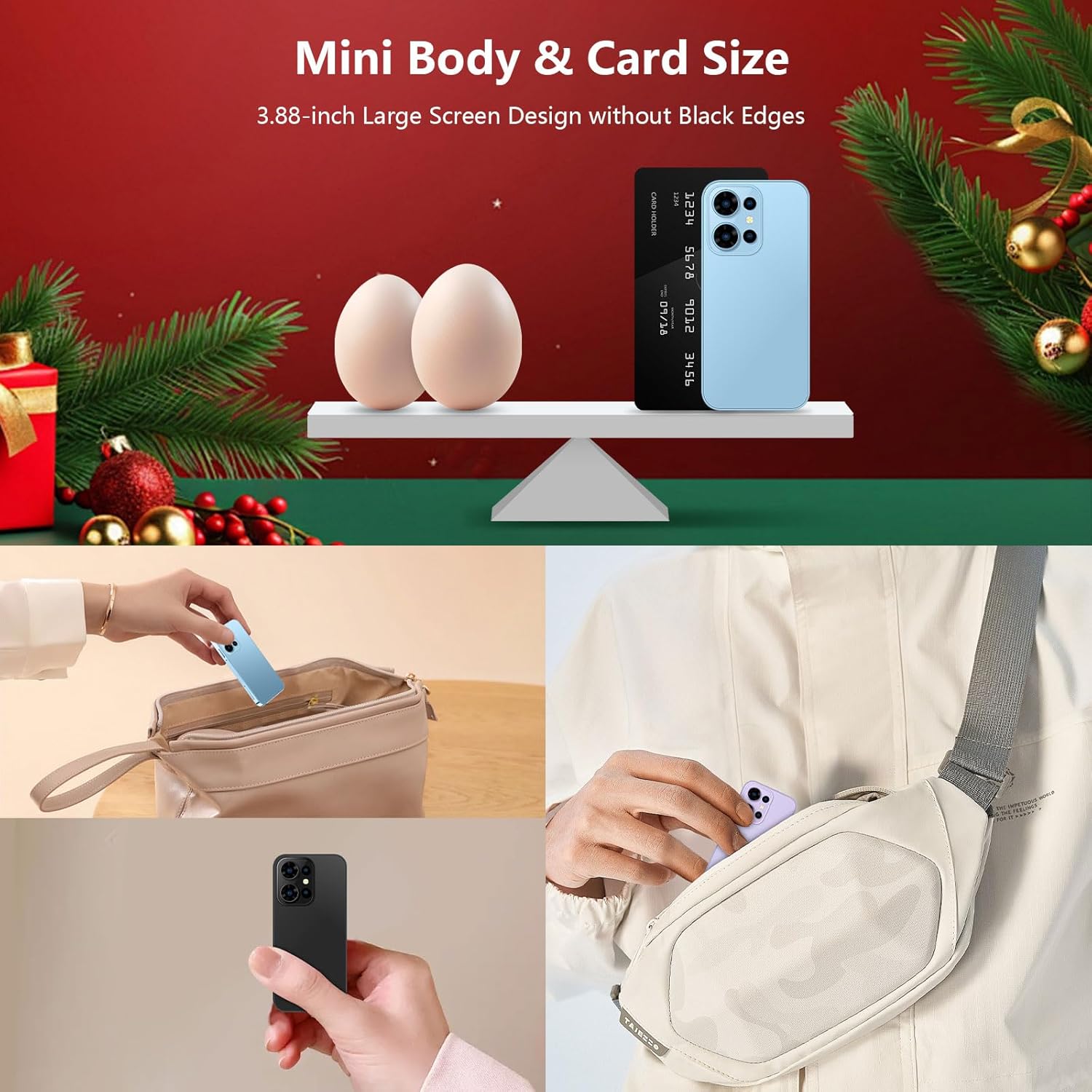 Mini Phone 64GB Unlocked 4G Mini Smartphone with 3.88'' HD Touch Screen 2000mAh Battery Compact Backup World's Smallest Mobile Phone for Kids & Students Dual SIM Face ID Blue