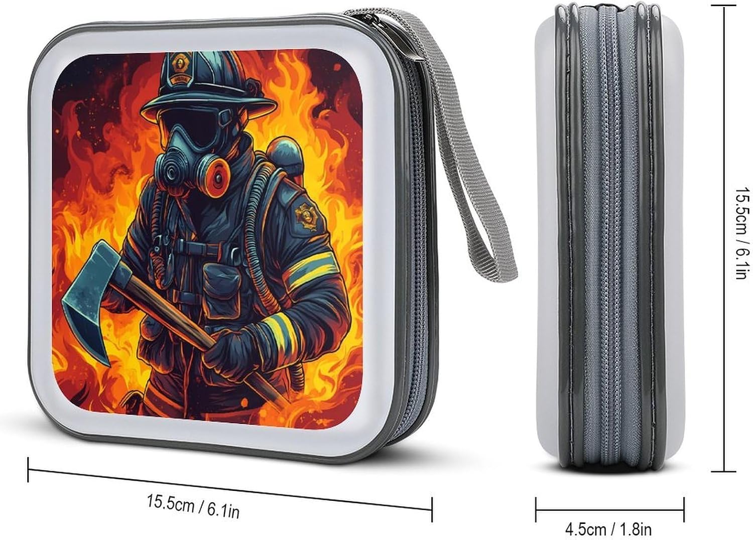 Firefighter Holding An Axes Protective CD Case Storage Rack 40 Capacity DVD Holder Organizer Car Travel