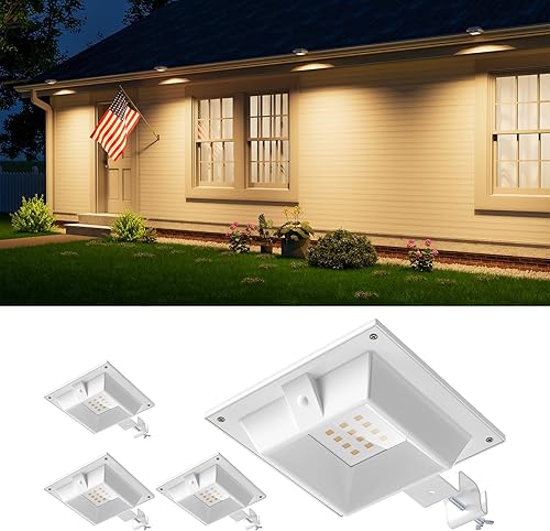 Miniatura 10 de Paquete de 8 luces solares blancas para canalones, decorativas para exteriores, impermeables, 12 LEDs, lámpara de jardín para iluminación de cerca,