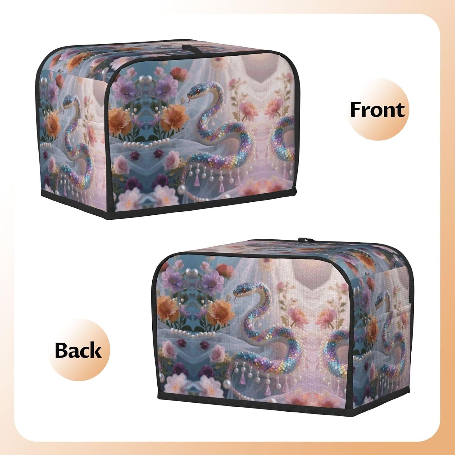 Pearl Snake Toaster Cover 2 Slice, Waterproof Bread Machine Covers with Pockets Universal Size Kitchen Small Appliance Cover with Handle, Dust and Fingerprint Protection