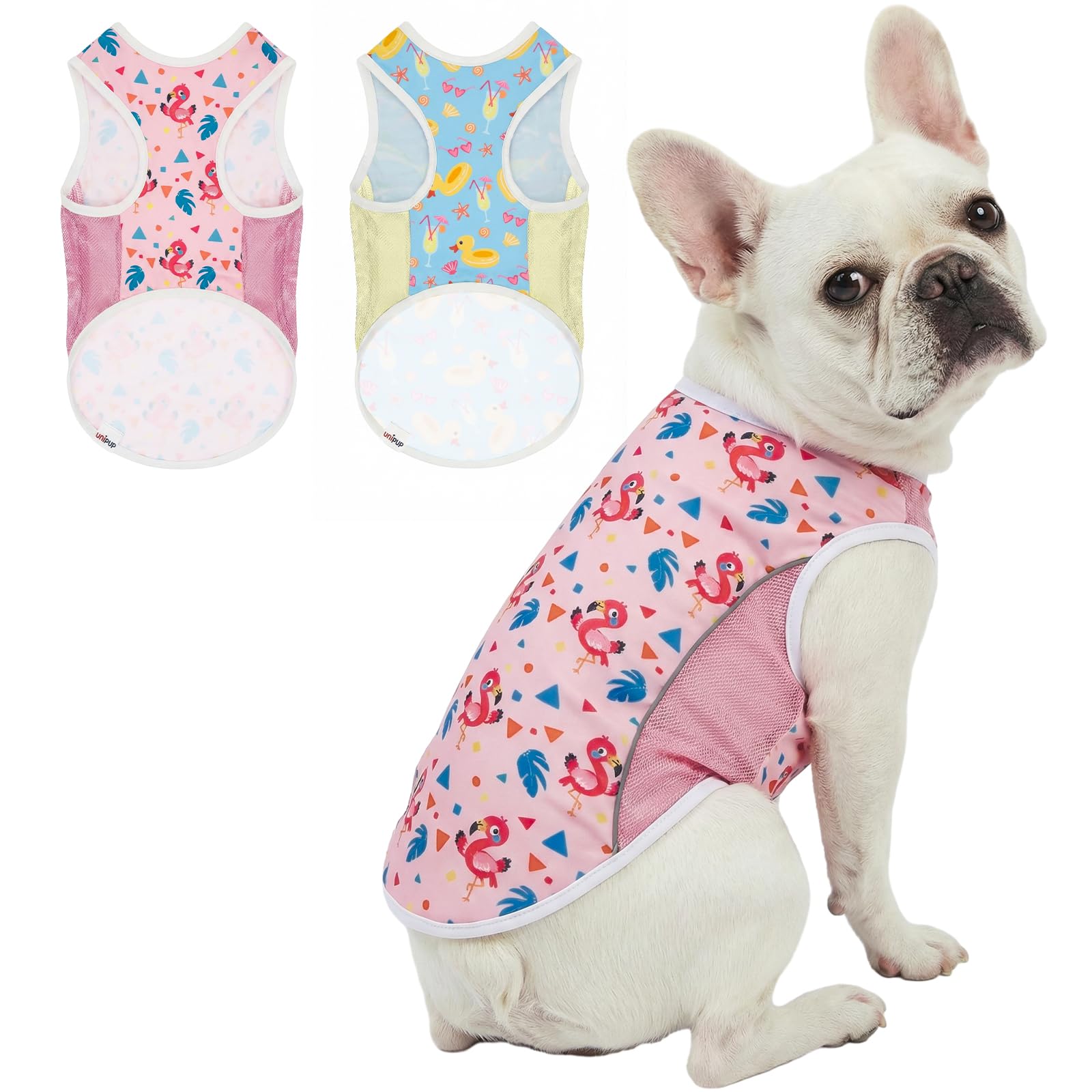 UNIPUP UPF 50+ Sun Protection Dog T-Shirt, 2 Pack Lightweight Sleeveless Dog Vest for Medium Large Dogs Girl – Reflective Strips, Quick-Dry Pet Apparel, Sports Fan Shirt P23ST00510XXXL