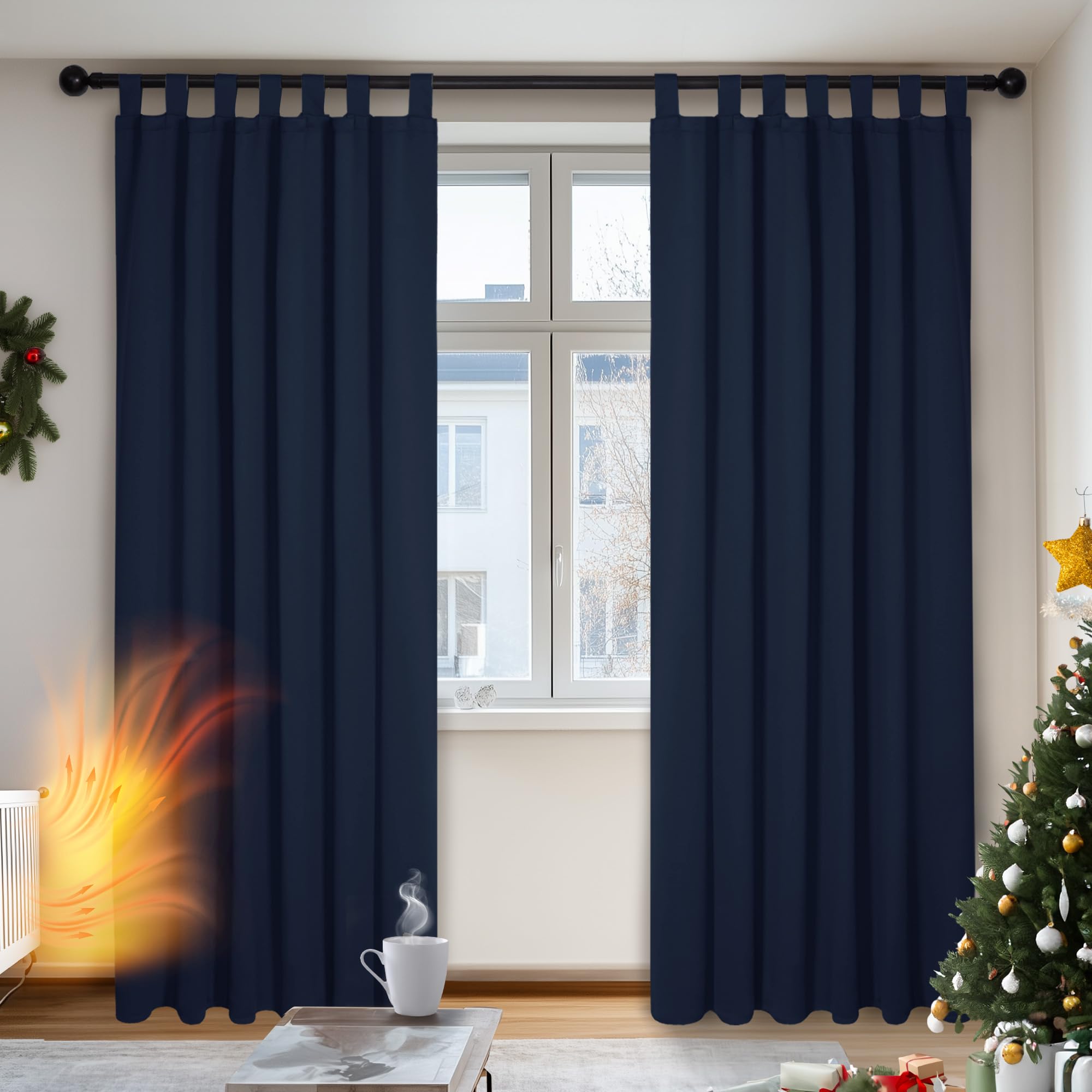 Deconovo Verdunkelungsvorhang Thermogardine Schlafzimmer 175x140 cm Dunkelblau 2er Set OEKO-TEX