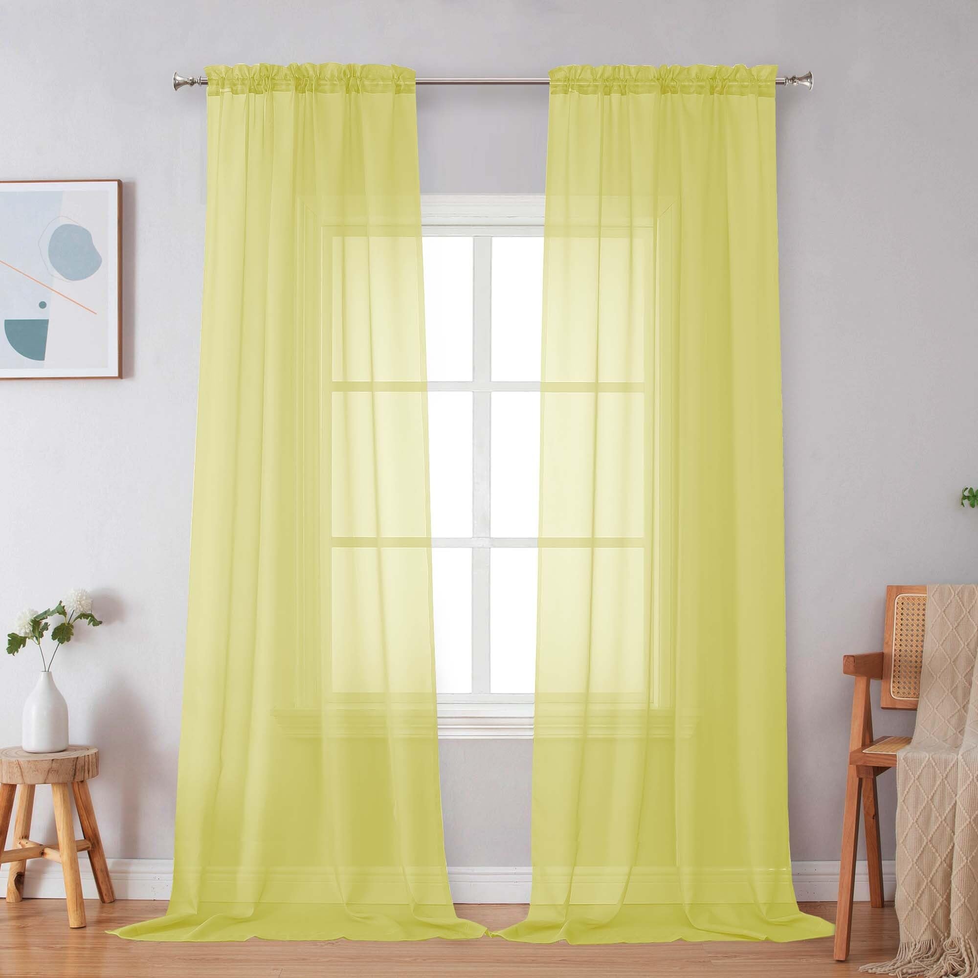 Simplebrand Lemon Sheer Curtains 96 Inches Long 2 Panels Light Filtering