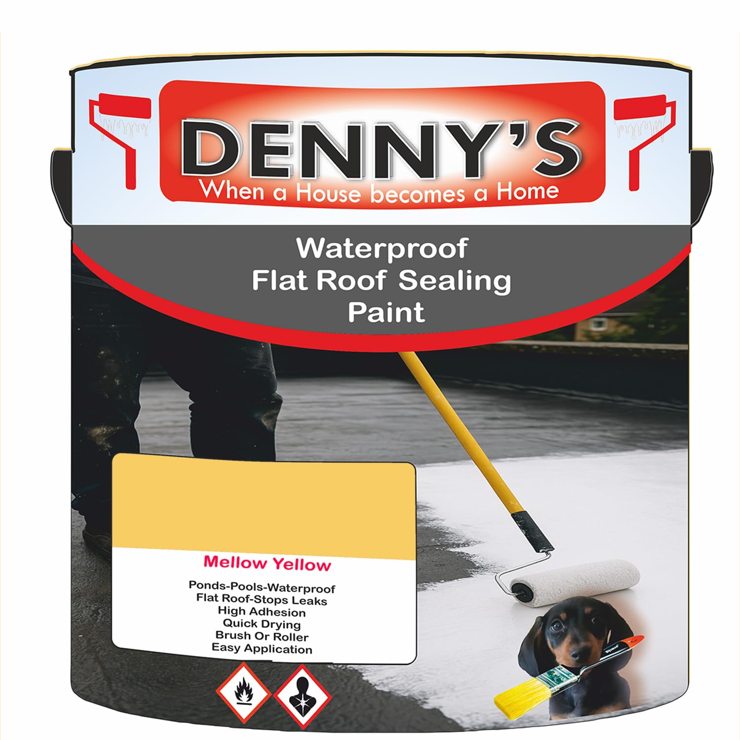 SCOOBYS PAINTS BACK IN THE MIX Chlorinated Rubber Flat Roof Paint – Waterproof Roof Sealer & Leak Repair Coating, Quick Drying, High Adhesion (Mellow Yellow, 1 Litre Tin) — image 1