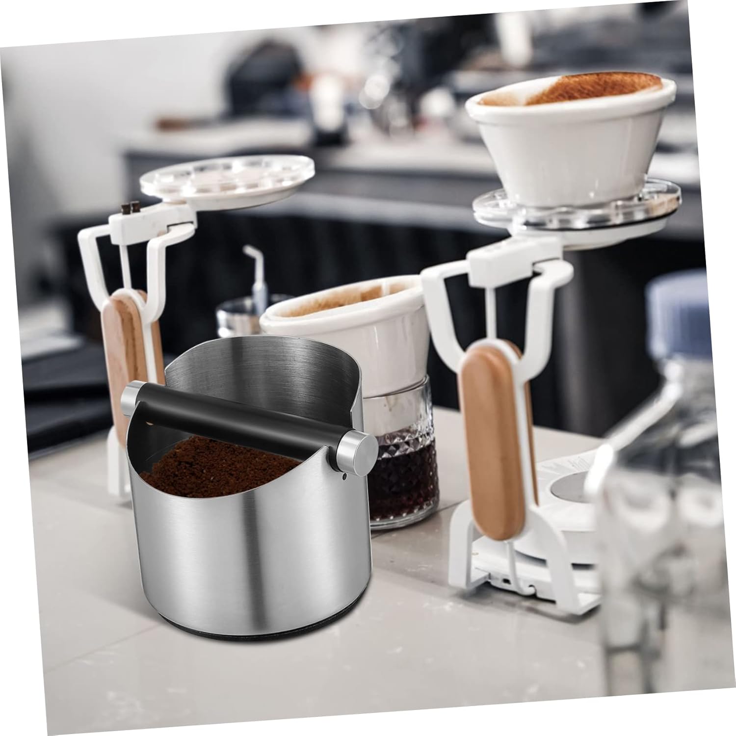 Stainless with Non Slip Base Coffee Grounds Container for Home Cafe and Bar Use Easy to Clean and Design