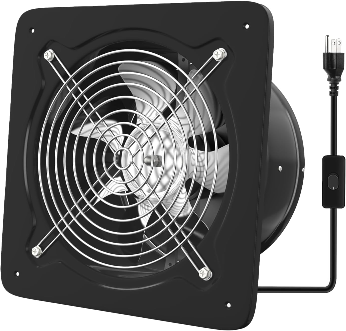 6 inch Exhaust Fan, Kitchen Exhaust Fan for Wall, Potable Window Exhaust Fans, 308CFM Wall mounted Bathroom Fan with Check Valve for Kitchen, Workshop, Basement (Black)