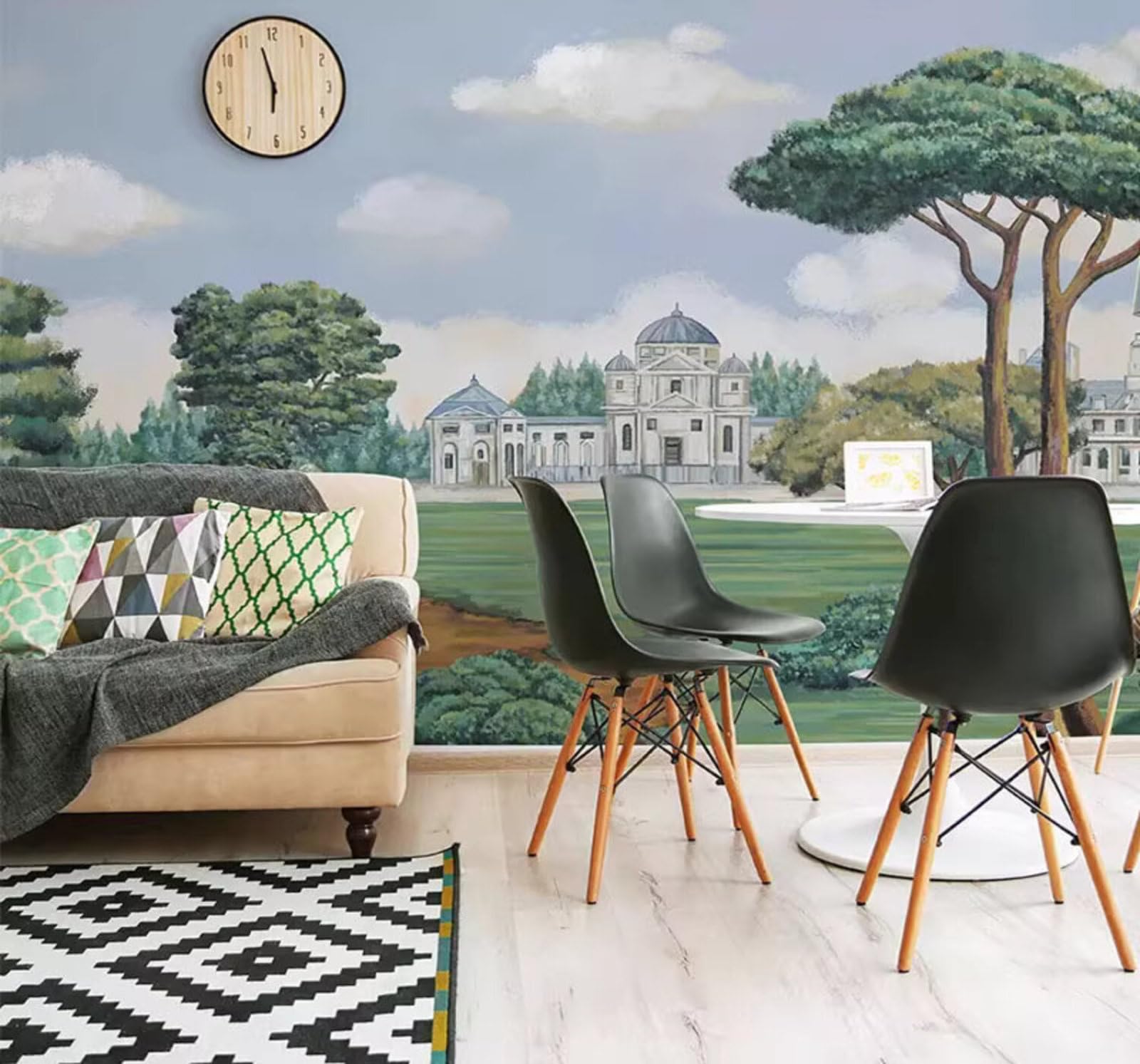 Wallpaper-3D-Xlm 400Cm×280Cm(B×H) Fresh Three Dimensional Architecture Lawn Landscape 3D Wallpaper Easy Install Feature Office Living Room Sofa Bedroom Tv Background Wall Decoration-400Cm×280Cm