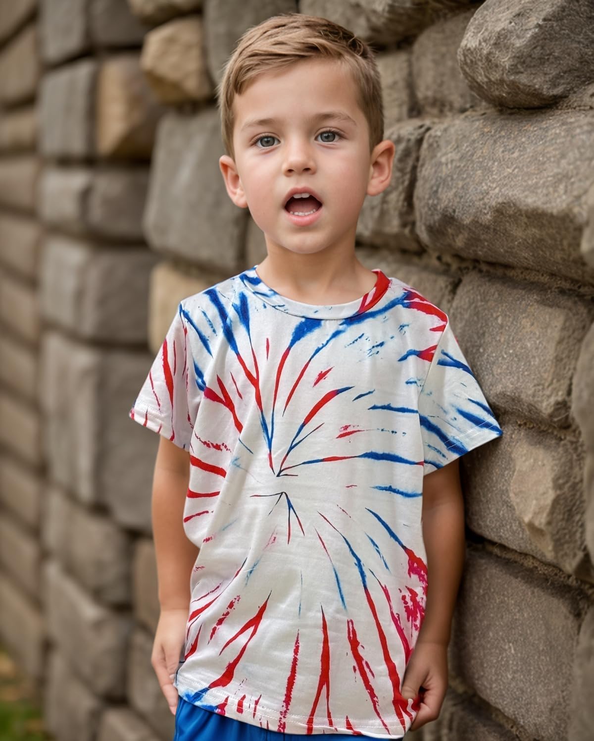 Kids Red White & Blue Tie Dye Style Shirts Boys Girls 4th of July USA American Flag Firecracker Tees Clothes Size 10 - Image 2