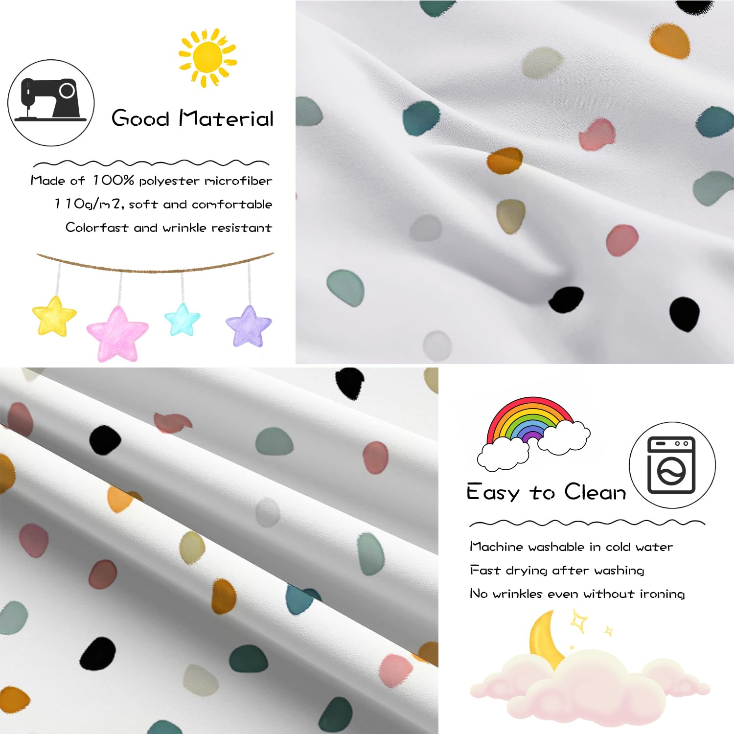 Parure de Lit pour Bébé Nuage Rose - Imprimée Mignonne Fille - Housse de Couette Enfant 100x135 cm en Microfiber + 2 Taie d'oreiller 40x60 cm pour Lit 60x120 ou 70x140 cm - Blanc Rose