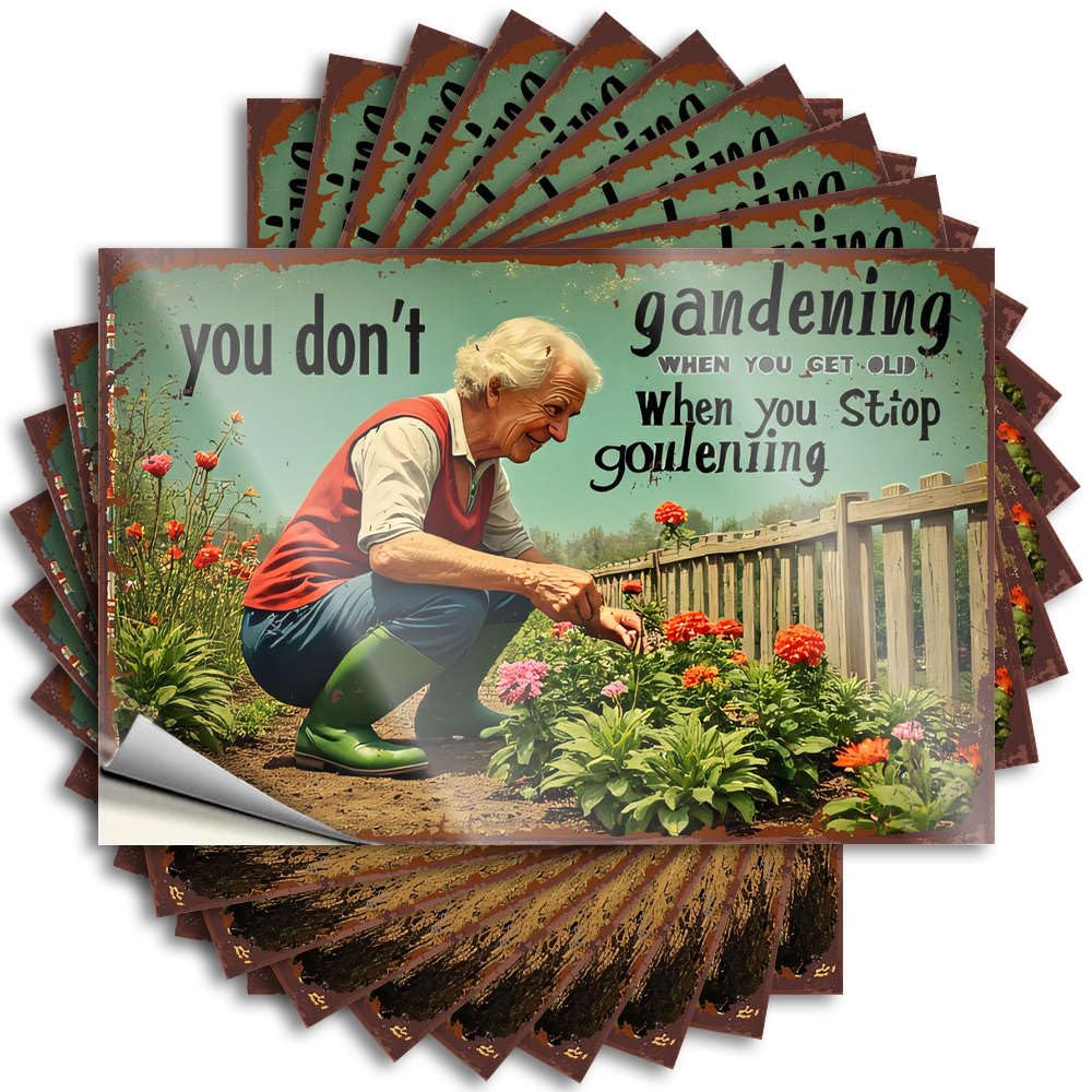 Custom Lettering Sticker - Rock Military Helmet Keep Gardening, Stay Young!(6X9CM)