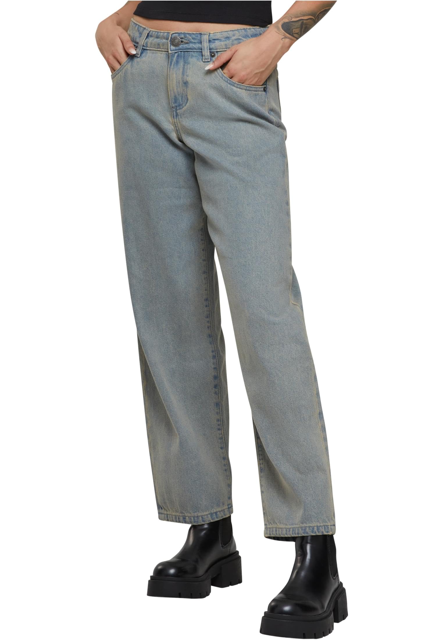 Urban Classics Damen Jeans Ladies Mid Waist 90´s Jeans, lässige Jeanshose für Frauen, Weites Bein, Loose Fit