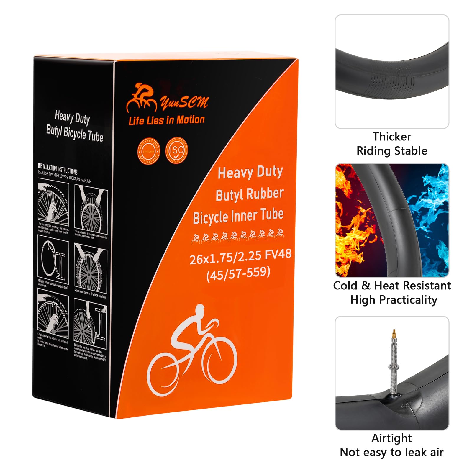 Lot De 2 Chambres à Air De Vélo De 66 Cm - 26 X 1,75/2,125 FV48 Mm - Valve Presta - Compatible Avec 26 X 1,75 26 X 1,90 26 X 1,95 26 X 2,0 26 X 2,1 26 X 2,125