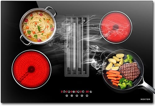 Vista 65 de Noxton Placa de cocina de cerámica, 4 quemadores incorporados, estufa eléctrica, cocina eléctrica con control táctil, temporizador de bloqueo