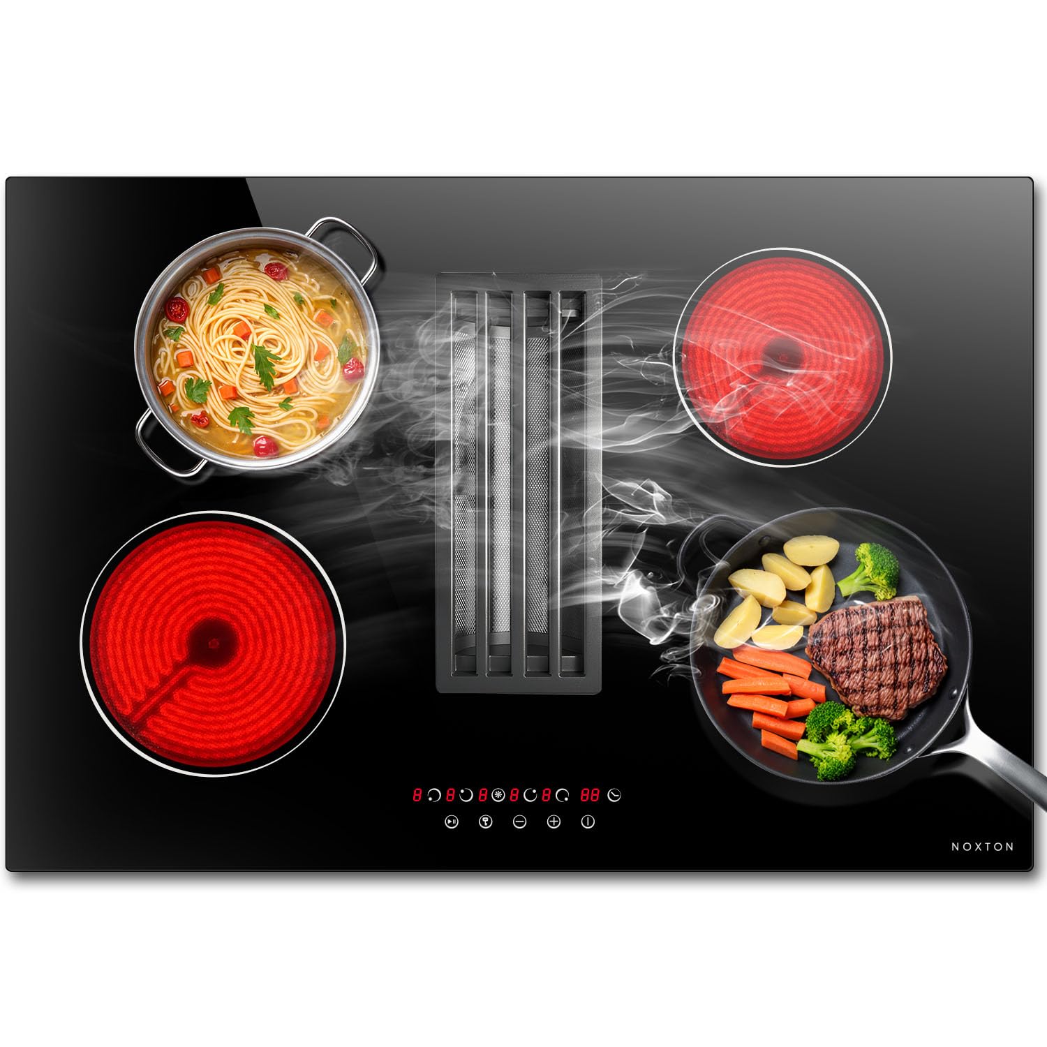 Noxton 30”Electric Cooktop with Downdraft Vent, 220-240V Hardwired