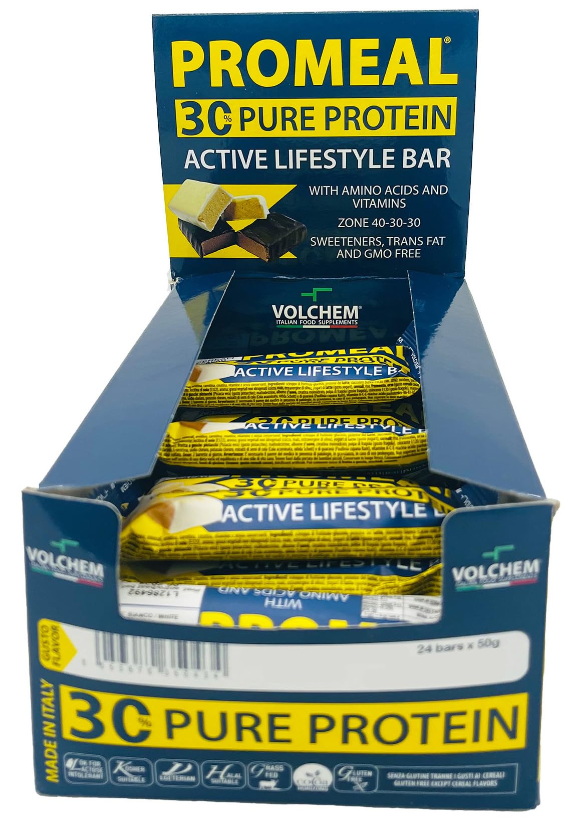 VOLCHEM PROMEAL ZONE 40-30-30 -BARRETTA DIETA A ZONA- 24 barrette da 50 grammi gusti CEREALI-CACAO