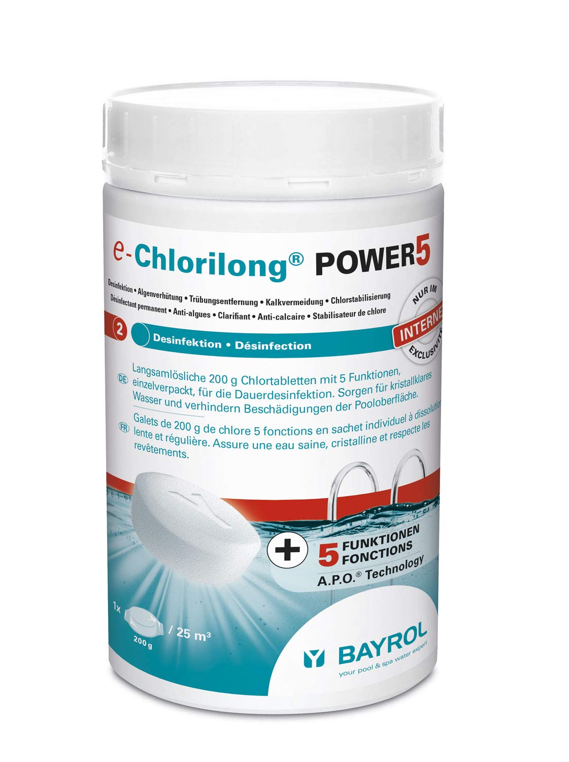 Bayrol Chlorilong Power 5 Pastilles multifonctions désinfectant les chlore 250 g 1,25 kg