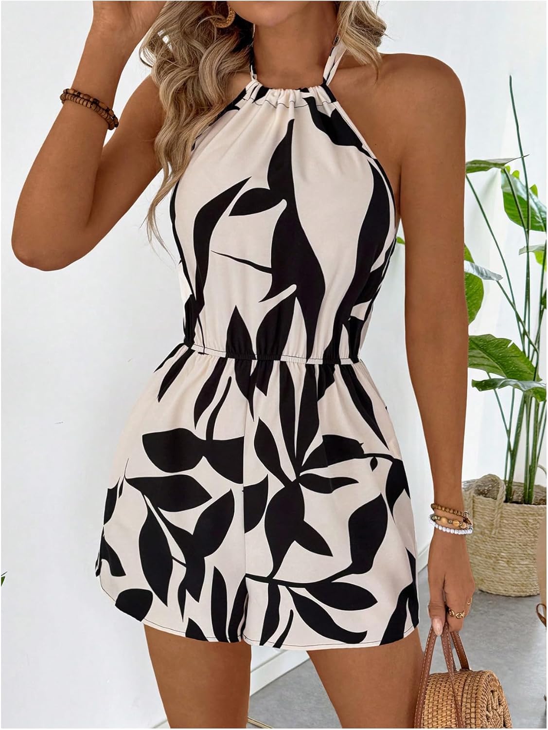 SOLY HUX Women's Romper Printed Halter Sleeveless Backless Lightweight Summer Short Jumpsuit - Image 4