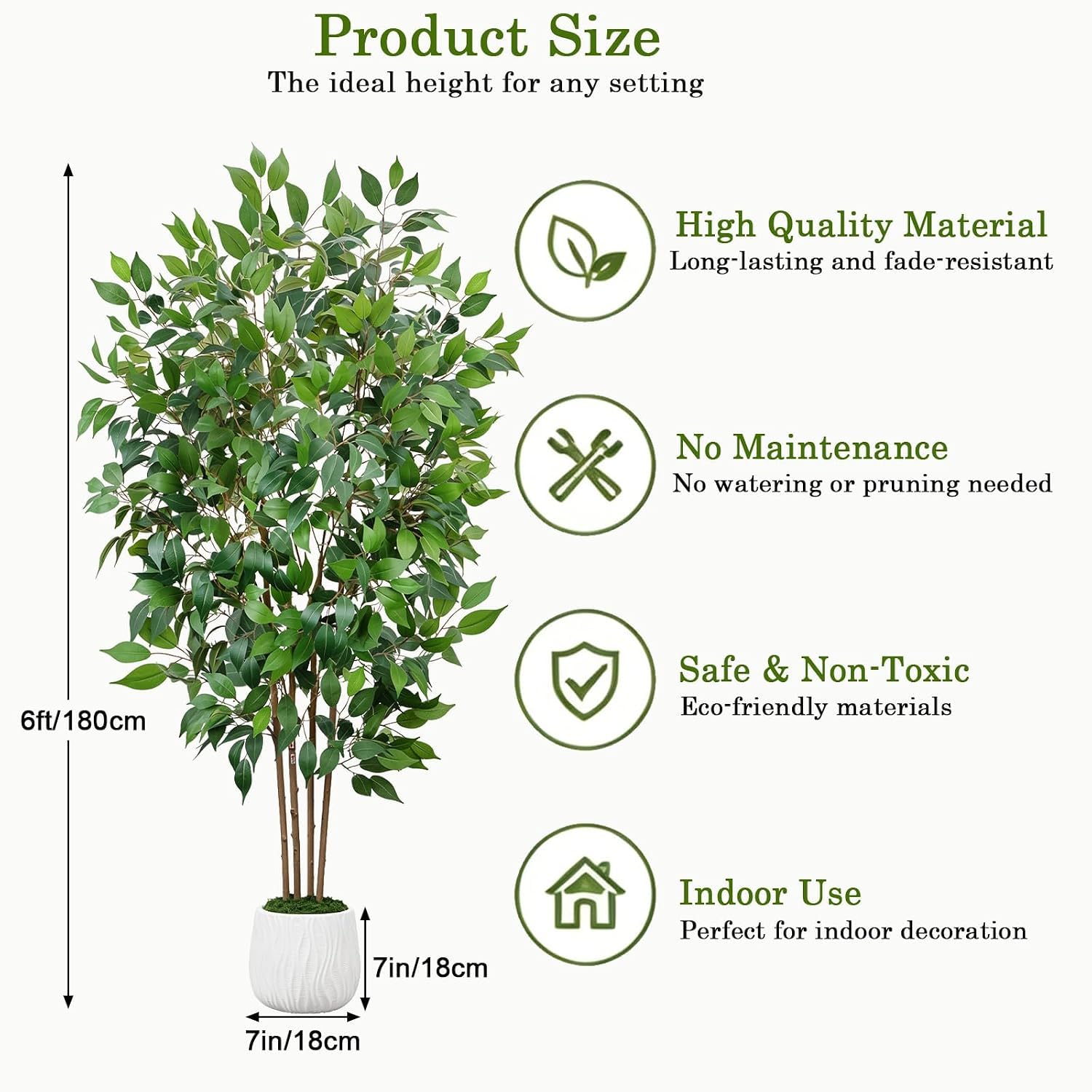 Plantes Artificielles Interieur 180 cm Ficus Artificiel Exterieur | Plante Artificielle Grande avec Blanc Pot Arbre Artificiel Ficus Fausse Plante Décoration de Bureau Maison Salon Jardin