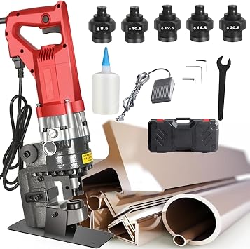 1800W Hydraulic Hole Punch Electric Hydraulic Hole Punching Tool Angle Steel Punching Tool, with Quick-Plug Foot Switch with 5 Punch Dies 8.5mm-20.5mm for Steel, Iron, Aluminum, Copper,Anglesteel