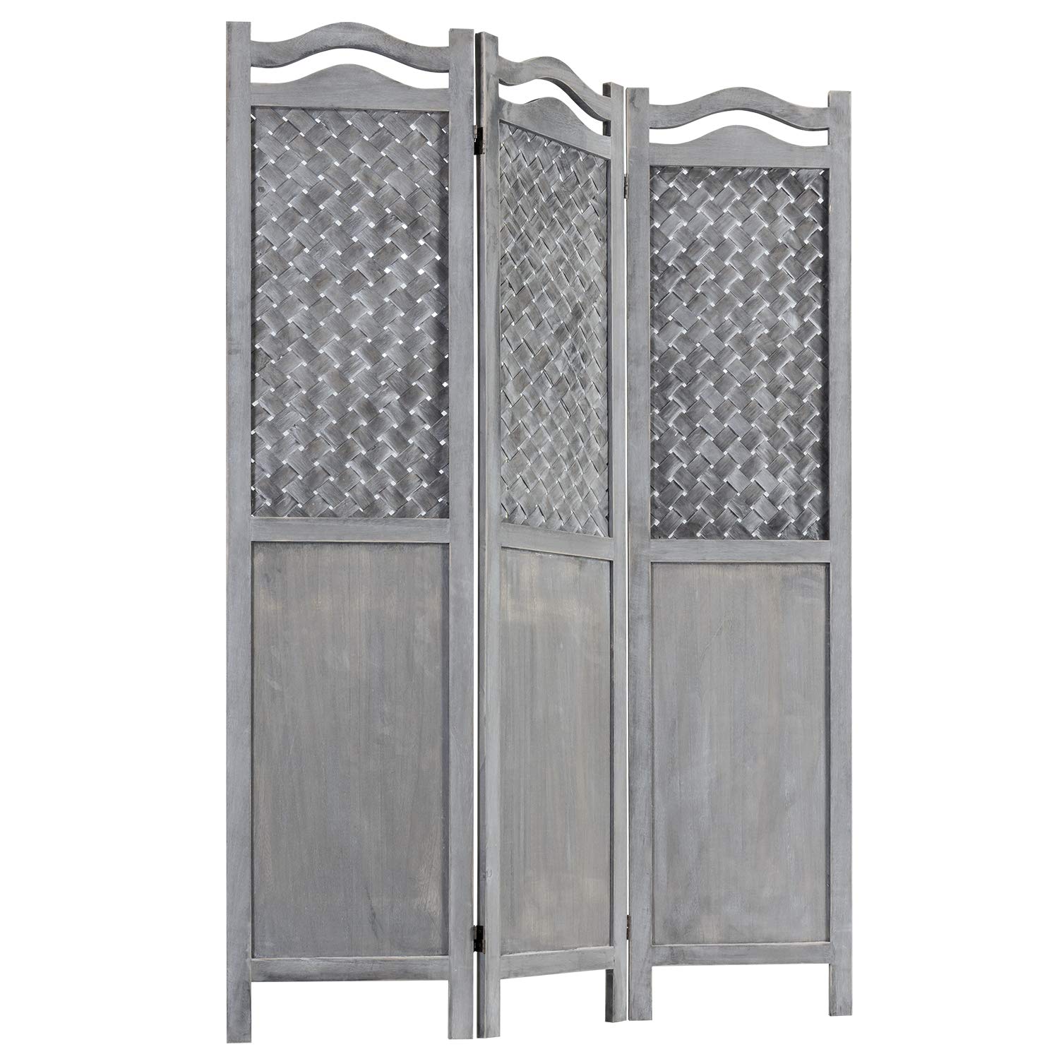 Buy MyGift Vintage Gray Woven 3 Panel Room Divider Screen with Wooden