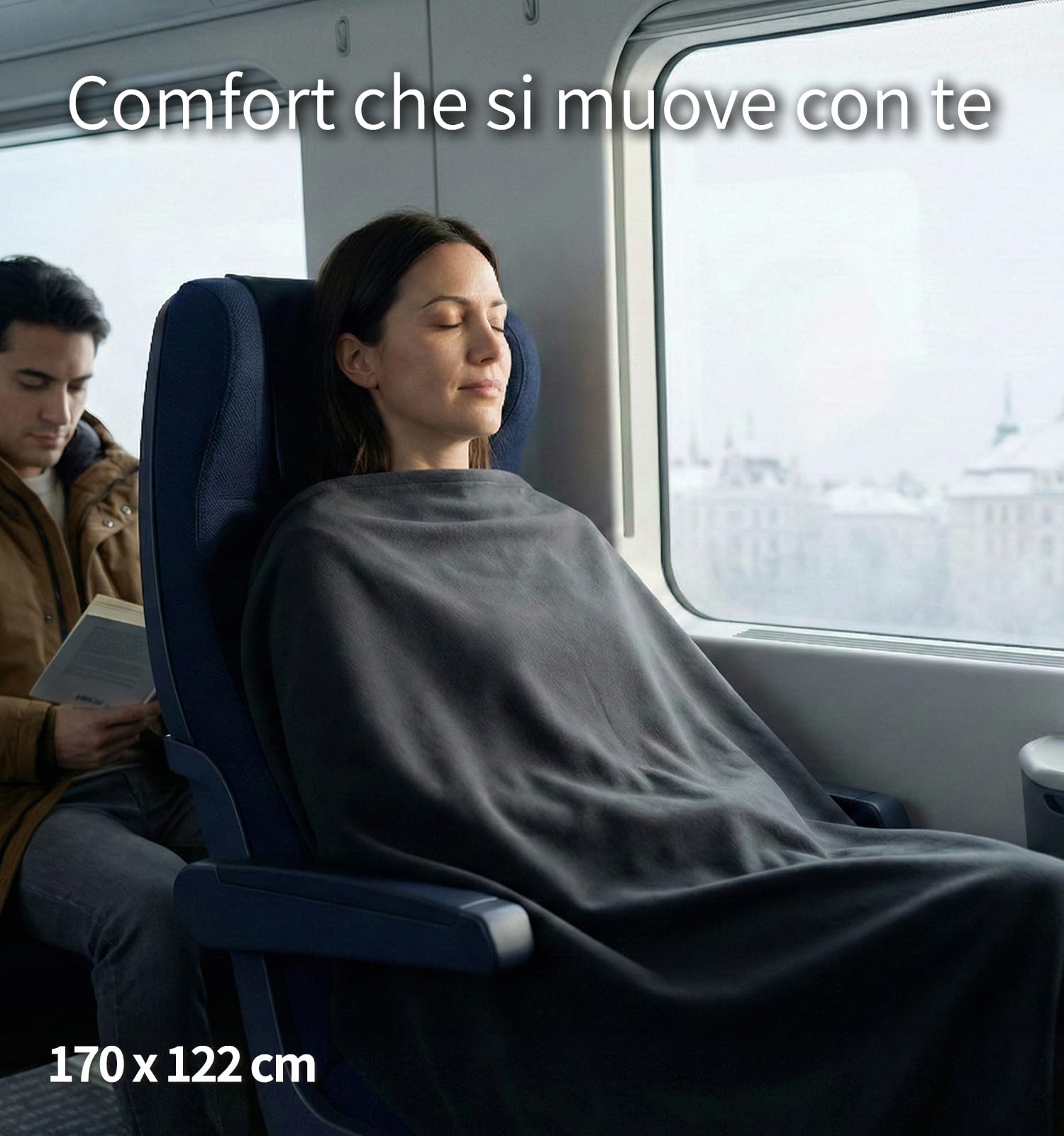 Litume Coperta da Viaggio per Aereo, Calda, Pile Grigio Scuro, Versatile | Calore Tutte le Stagioni, Senza PFAS, Leggera, Campeggio, Escursione, Rifugio, Volo Lungo, Hotel, 170 x 122 cm