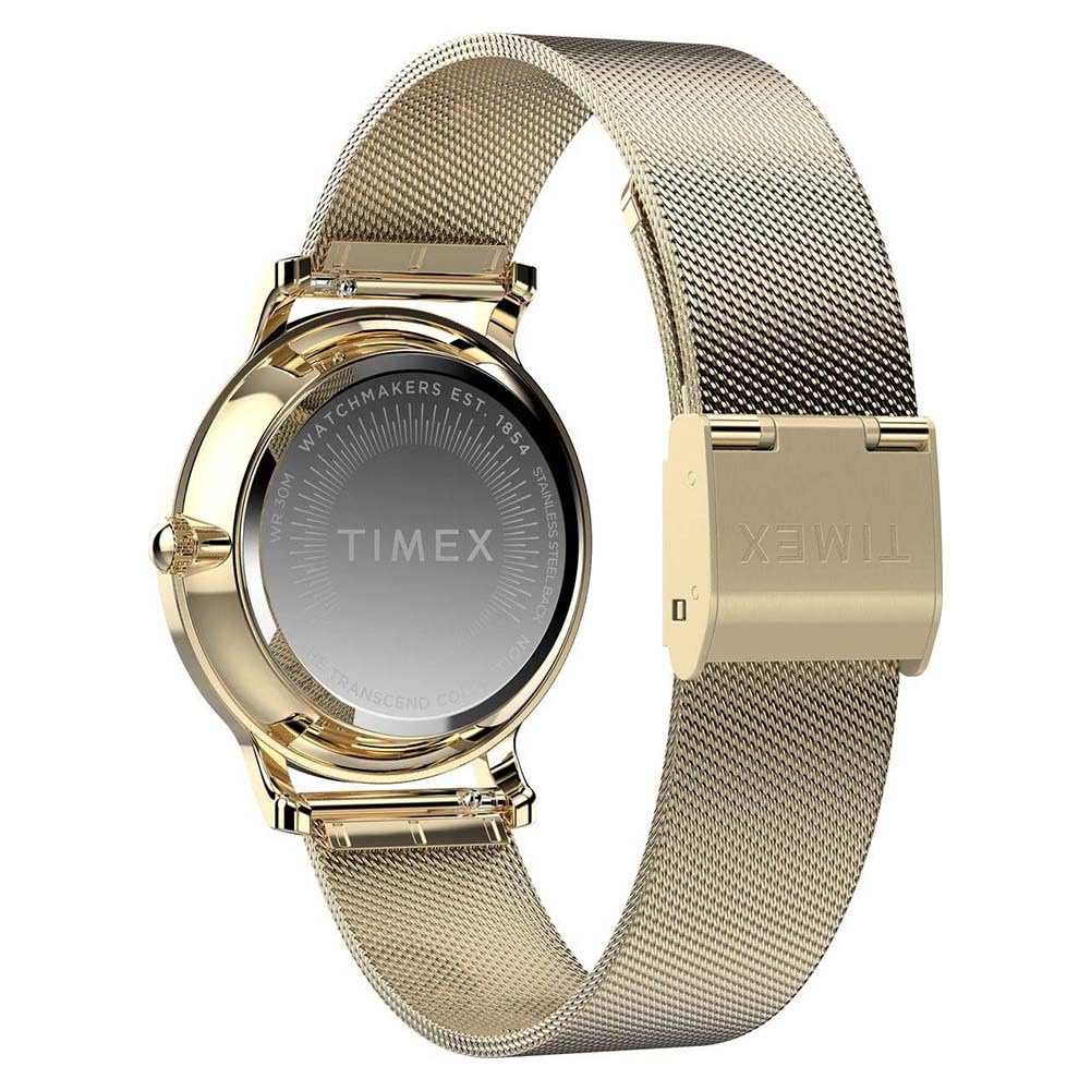 Timex Transcend TW2Y10300 - Orologio da donna da 34 mm, cinturino in maglia color oro e quadrante argentato