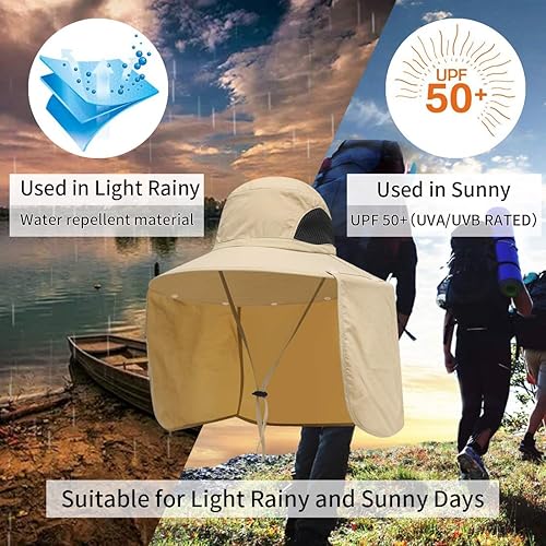 Miniatura 6 de Sombreros de protección solar para exteriores, gorra de pesca con solapa para el cuello, sombrero de ala grande para exteriores