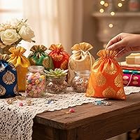 Vista 4 de Touchstone Preciosas bolsas de envoltura de regalos reutilizables, ecológicas, grandes con cordón, estampado de hojas de ficus para cumpleaños