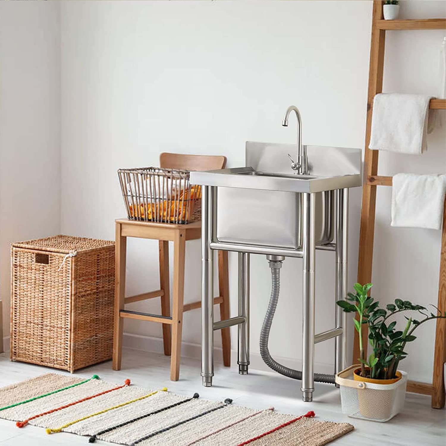 Szczotkowana stal nierdzewna głęboka pojedyncza miska zlewozmywak kuchenny 68 cm x 45 cm wpuszczany z 2 otworami - idealny do modernizacji nowoczesnej kuchni i łatwej instalacji