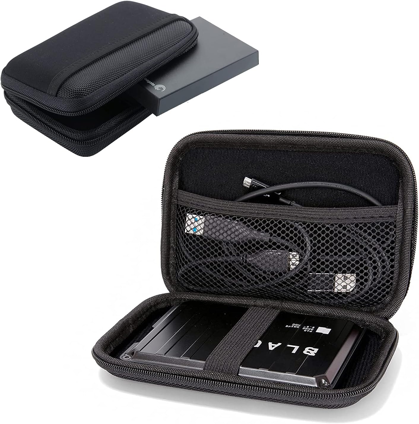 UNIGEAR Premium Printed Hard Disk Case for External Hard Drive WD Seagate Slim Sony Dell Toshiba (Case Only) (Black with External Pocket)