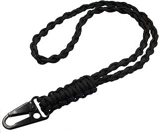 Military Grade Heavy Duty Paracord Lanyard Necklace Keychain Whistles Wrist Strap Parachute Rope Badge Cellphone Waterproof Holder Metal HK Clip Hook Outdoor Survival Men (Black)
