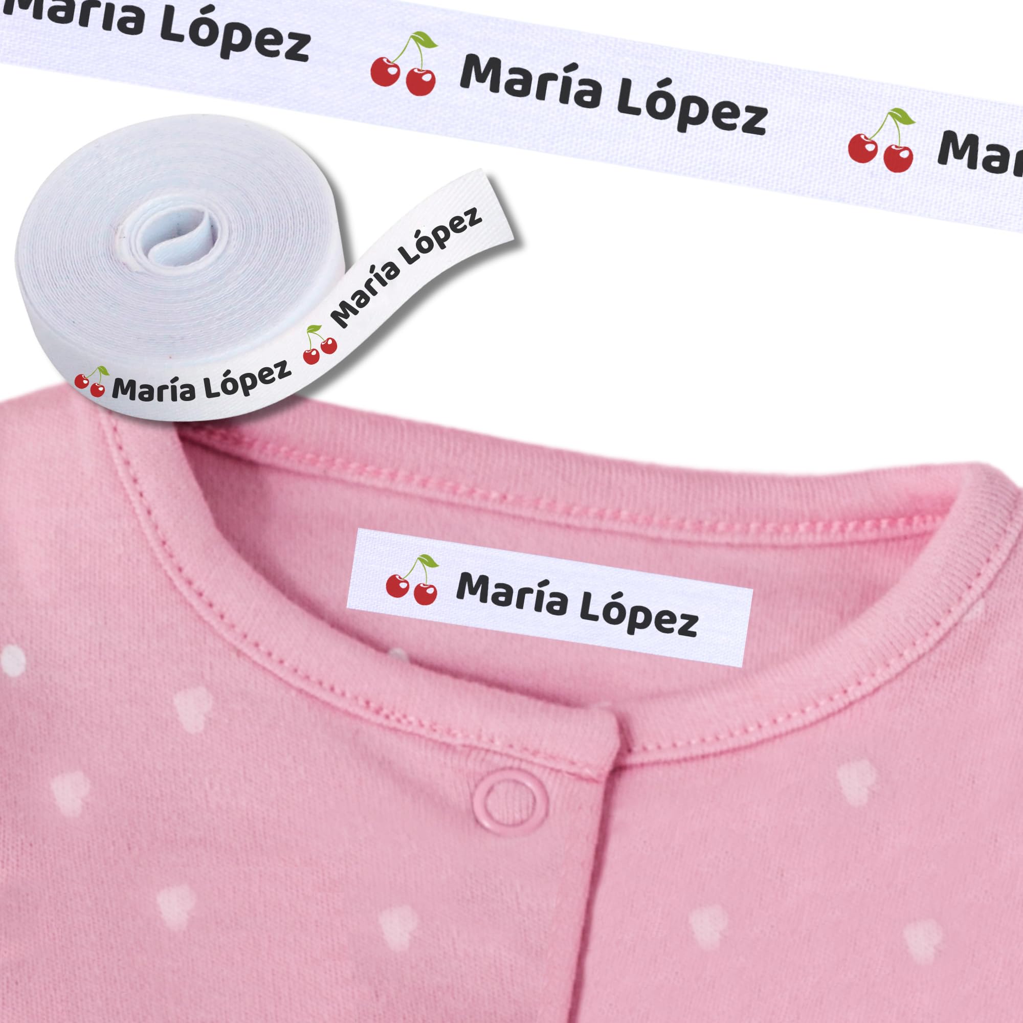 100 Etiquetas para Ropa Personalizadas con Nombre - Marcador termoadhesivo infantil para vuelta al cole, niños, guardería - Etiquetas de tela blanca para camisetas, abrigos, pantalones...