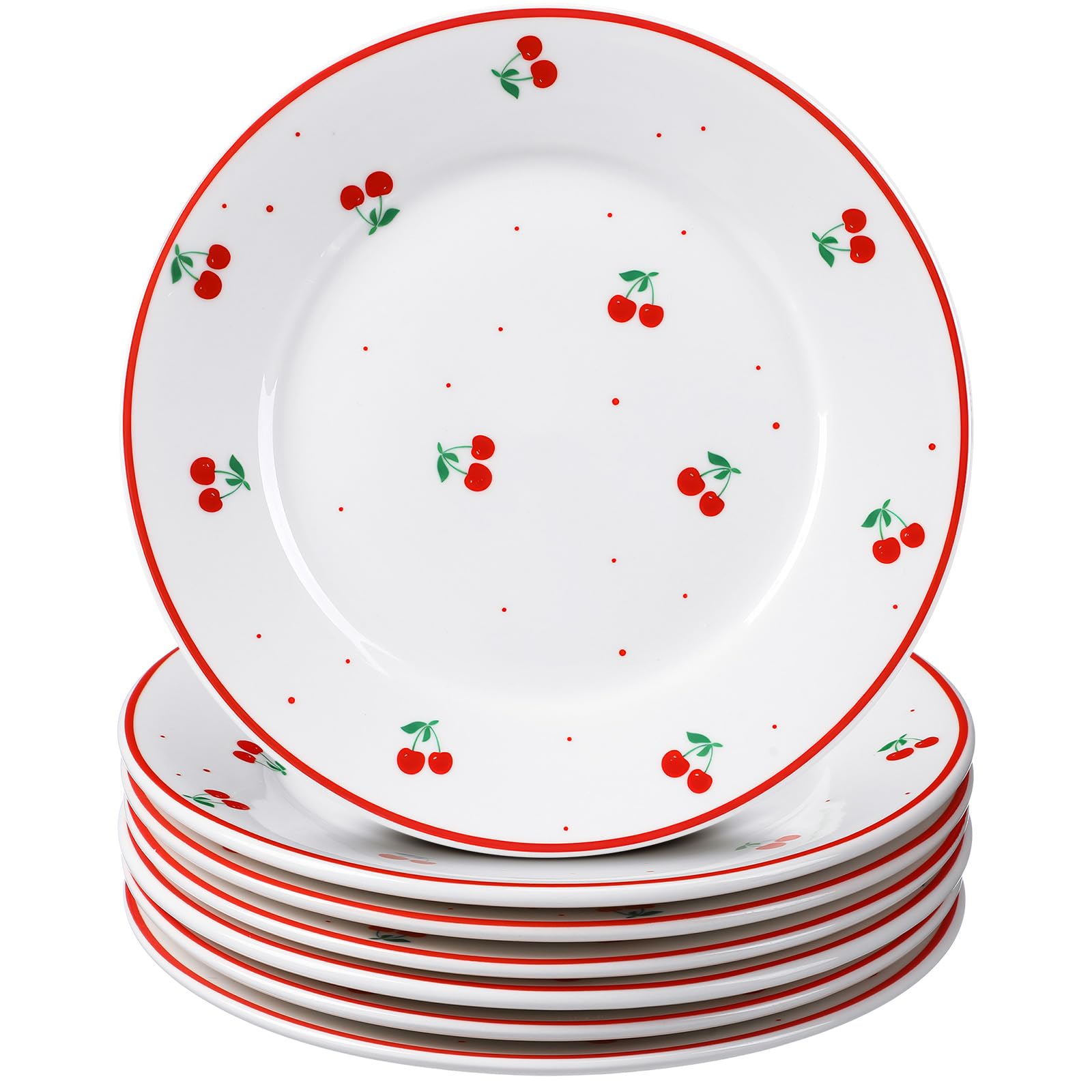 Photo 1 of Honeydak 6 Pcs Cherry Plates Ceramic Fruit birthday Decorations 6 Inch Salad Appetizer Dessert Dish Cutlery for Fruits Galentines Cherry Birthday Supplies Wedding Table Party Decorations Favors