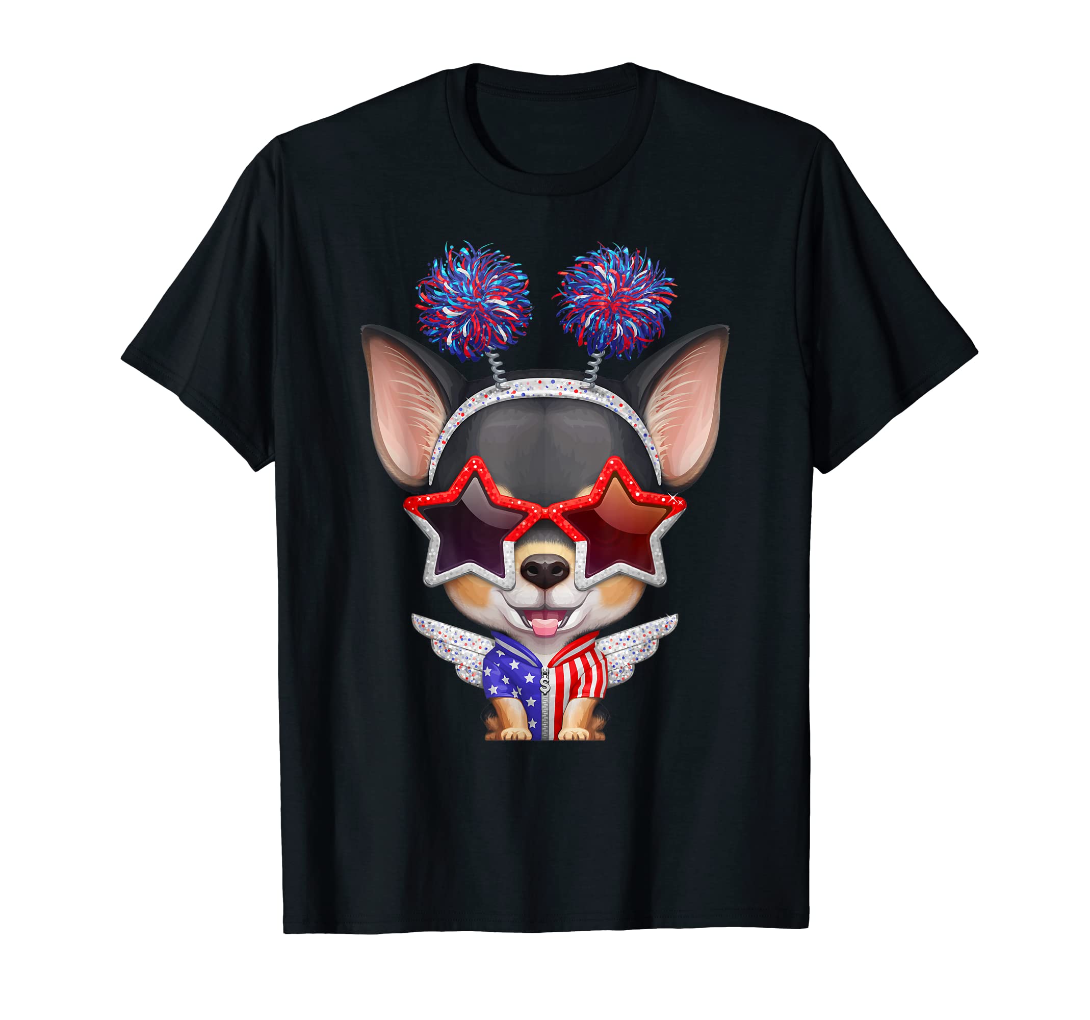 Black & Tan Shorthaired Chihuahua Independence Day T-Shirt T-Shirt