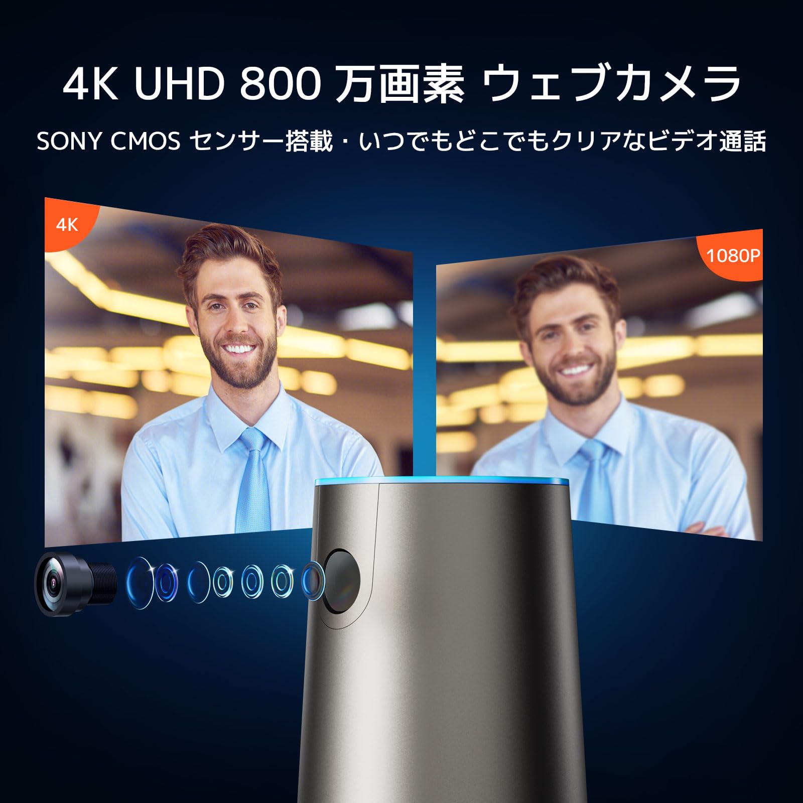 Amazon.co.jp: Nuroum 4K Webカメラ 会議用マイクスピーカー UHD 500万  