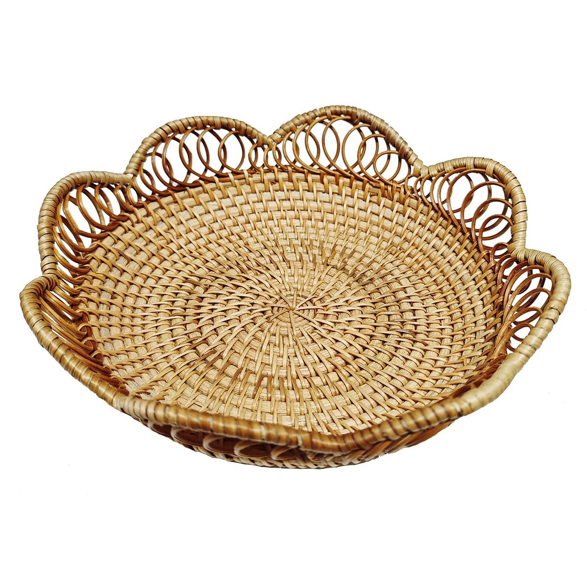RT&BS Cestini per frutta in rattan per servire, cestino per pane intrecciato a mano, cestini per uova di Pasqua, cestino intrecciato per pane, snack, caramelle, piccoli oggetti (Ø 23 x 5 cm)