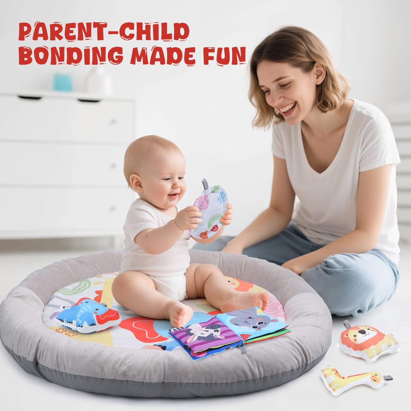 CUTE STONE Alfombra de juegos para bebés con luces, sonidos y juguetes desmontables – Alfombra de actividades para el desarrollo sensorial y motor – Volumen ajustable – Regalo ideal para recién nacido