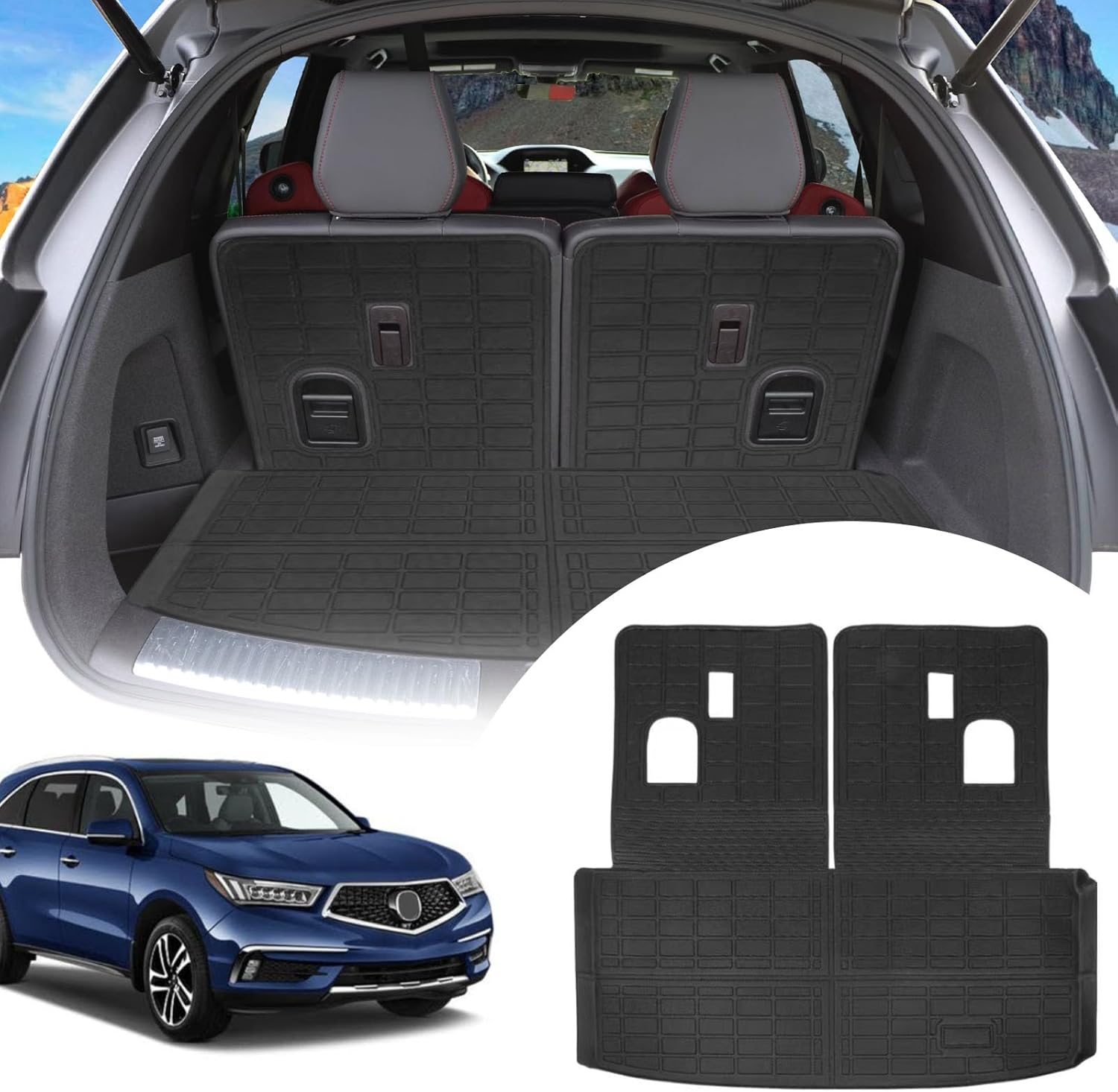 Cargo Liners Backrest Mat for Acura MDX Accessories 2014-2021 with Hook&Loop Rear Trunk Mat Rear Seat Back Cover Protector All Weather Anti-Slip Split Dog Liner Acura MDX 2014-2021 Backrest Mat + Trunk Mat