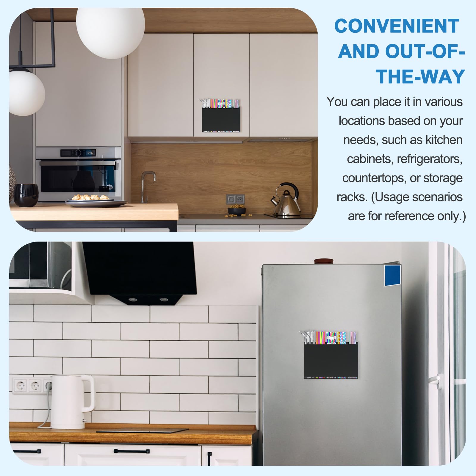 MOXIMAOYI Refrigerator Magnetic Straw Holder Acrylic Straw Organizer with Magnetic Mount Straws Dispenser Suitable for Fridge Cabinet and Kitchen(black)