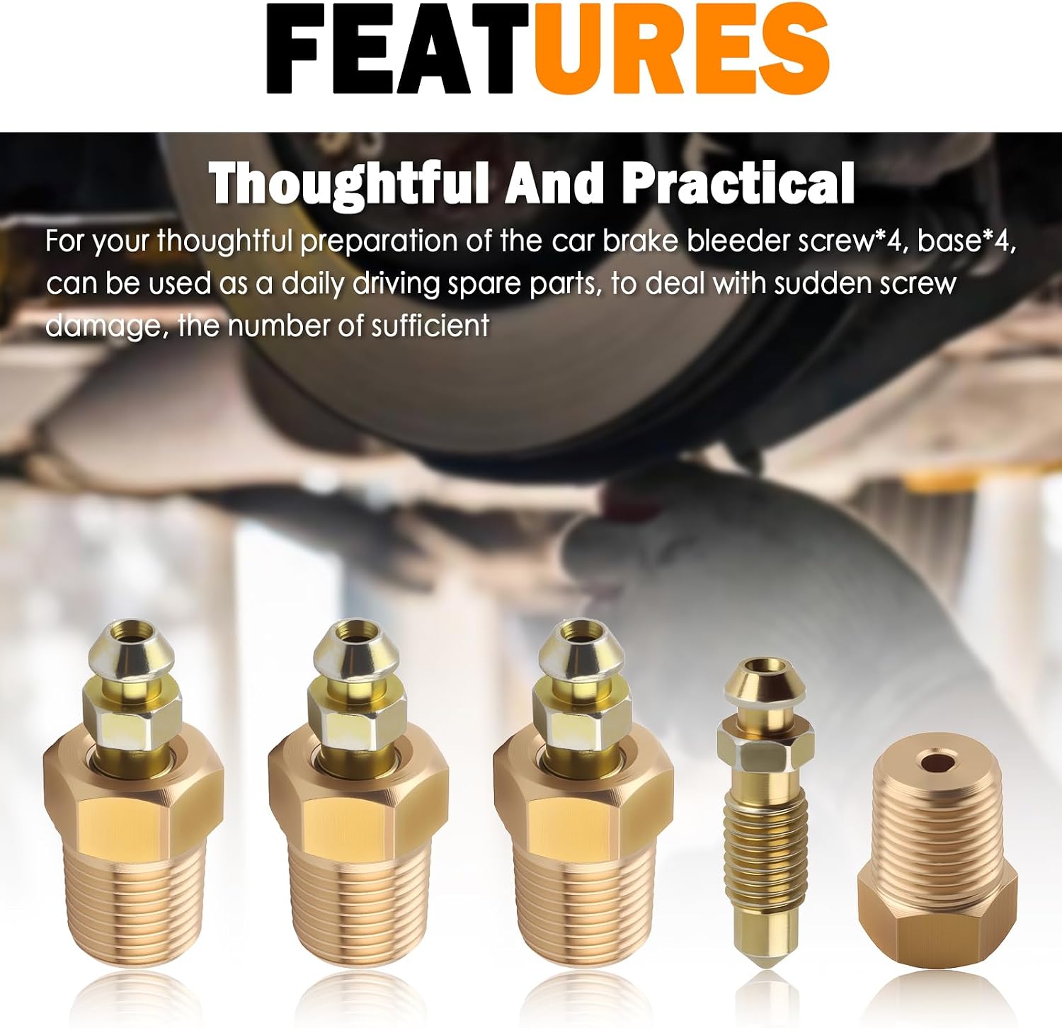 4PCS 1/4"-28 Brake Bleeder Screw with 4PCS NPT 1/8"-27 Base,Sturdy Car Brake Bleeder Valve & Copper Base Kit,Professional Cars Brakes Caliper Bleeders Screw Car Accessories