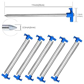 ABCCANOPY 11 Inch Tent Stakes 10 Pcs Non-Rust Metal Ground Anchors, Heavy Duty Spikes with 4 Ropes for Outdoor Camping, Blue