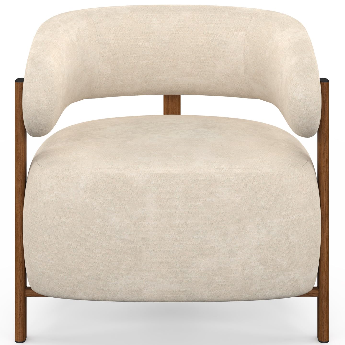 IDMarket - Sillón Albert de tela de chenilla beige y patas efecto nogal