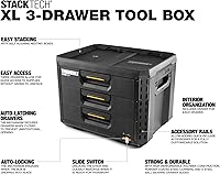Vista 2 de ToughBuilt StackTech XL 3 Drawer Tool Box, Heavy-Duty Portable Tools Chest, 50 lb Capacity - Stackable Toolbox Storage Organizer with 22 Dividers