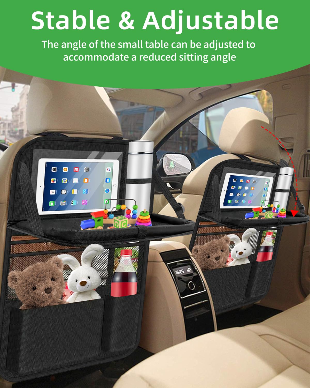 2 Stück Auto Organizer, Autositz Organizer, Große Rückenlehnenschutz, Wasserdicht Multifunktionale Auto Aufbewahrungstasche Kinder, Sitzschutz mit Klapptisch,Tablet Tasche und Viele Taschen, Schwarz