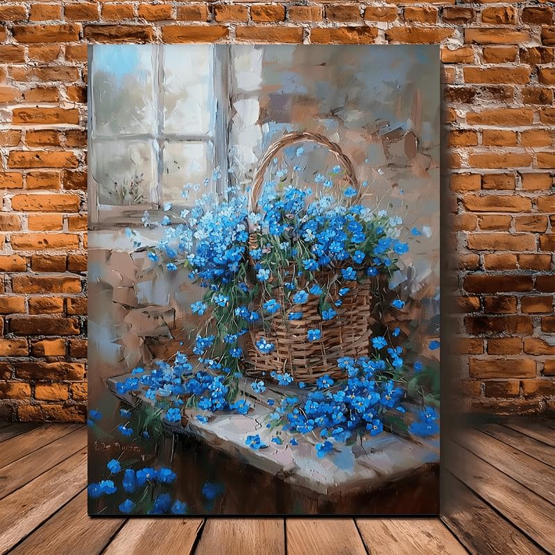 Tableau sur toile myosotis pour décorer un salon ou un bureau élégant