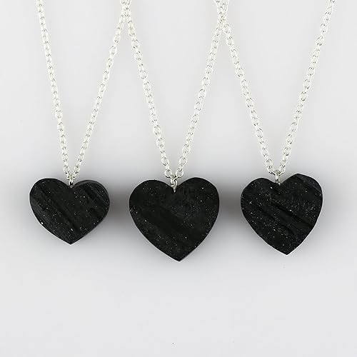 Miniatura 3 de Raw Black Tourmaline Heart Druzy Stone Pendant Necklace, Crystal Pendant 10-20 mm, Necklace for Women, Raw Crystal Jewelry, 16 + 2 Inches Adjustable