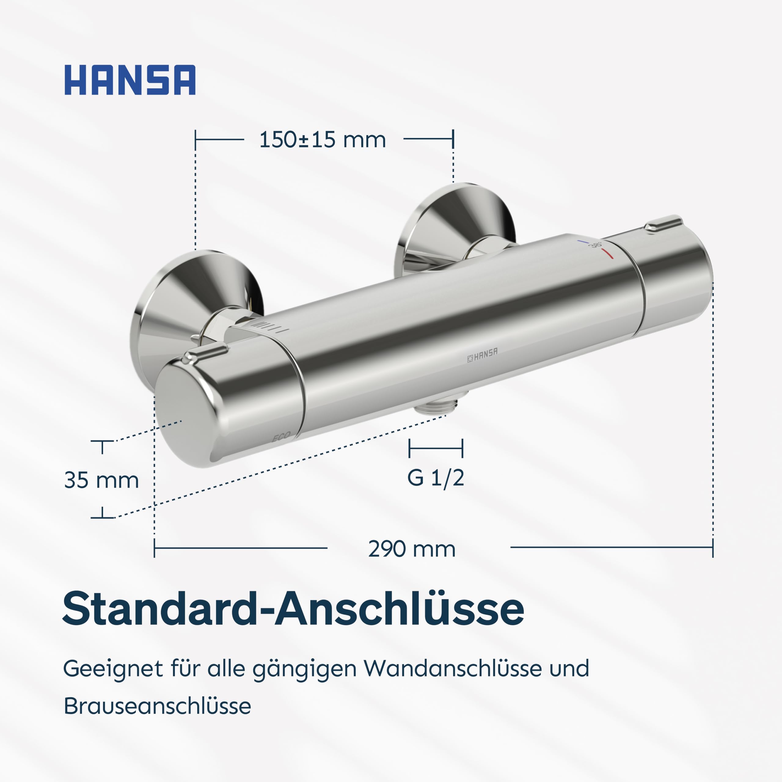 HANSA MICRA Thermostat Dusche I Duscharmatur mit Verbrühschutz 38°C und ThermoCool Funktion I Wassersparend mit EcoFlow 11,4 l/min | Mischbatterie für Badezimmer | Bad Armatur Duschthermostat |Chrom